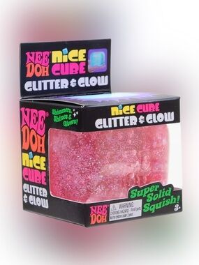 NeeDoh Nice Cube Glitter & Glow Squish Toy - Pink